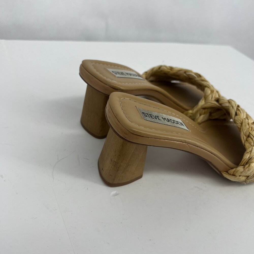 Steve Madden Saged Neutral Raffia Square Toe Heel Size 7 - Picture 5 of 14